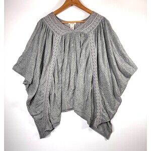 Sundance Crinkle Poncho Top Women Medium Gray Crochet Trim Oversized Boho Blouse